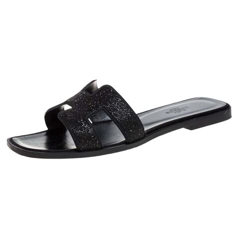 hermes sandals black glitter
